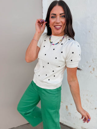 Kali Polka Dot Knit Top-White