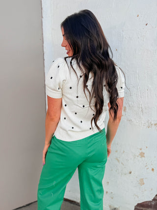 Kali Polka Dot Knit Top-White