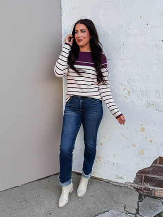 Blaire Striped Sweater-Plum