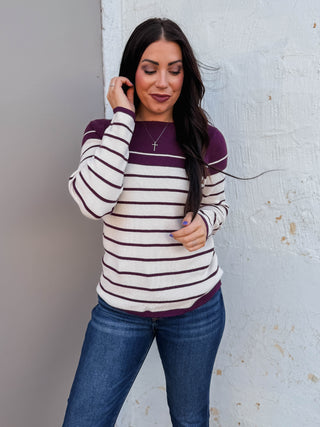 Blaire Striped Sweater-Plum