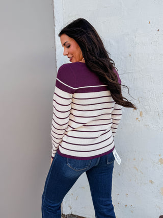 Blaire Striped Sweater-Plum