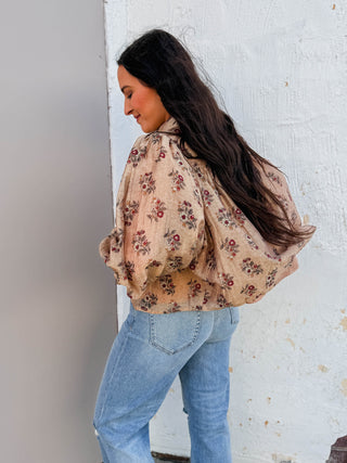 Alicia Floral Top-Taupe