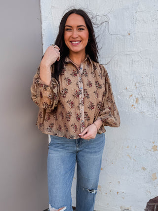 Alicia Floral Top-Taupe