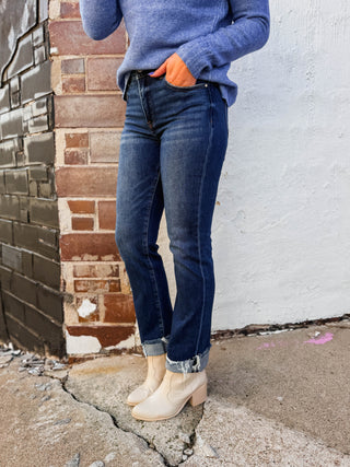Blaire High Rise Straight Cuffed Denim