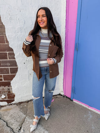 Britt Striped Sweater-Eggplant/Blue