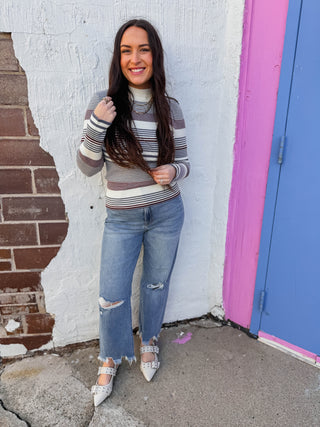 Britt Striped Sweater-Eggplant/Blue