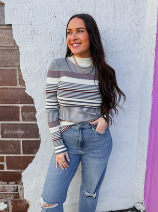 Britt Striped Sweater-Eggplant/Blue