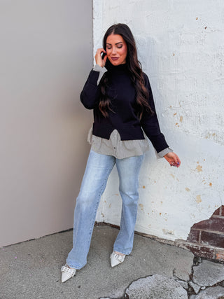 Layered Up Knit Top-Black