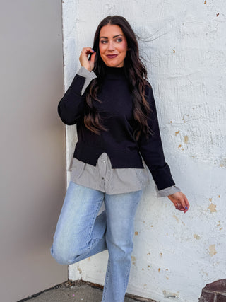 Layered Up Knit Top-Black