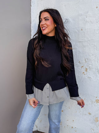 Layered Up Knit Top-Black