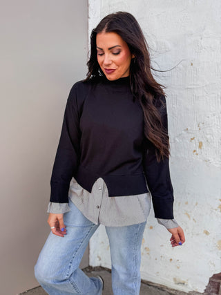 Layered Up Knit Top-Black