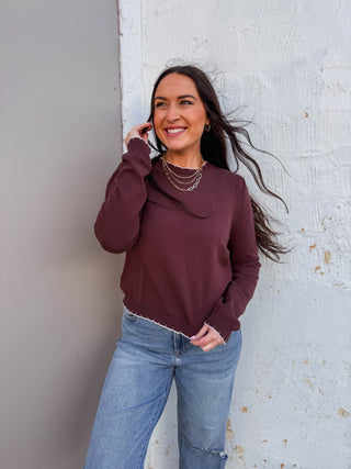 Hadley Sweater-Chocolate/Pink