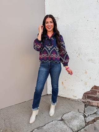 Adeline Embroidered Top-Navy