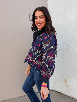 Adeline Embroidered Top-Navy