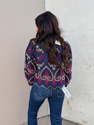 Adeline Embroidered Top-Navy