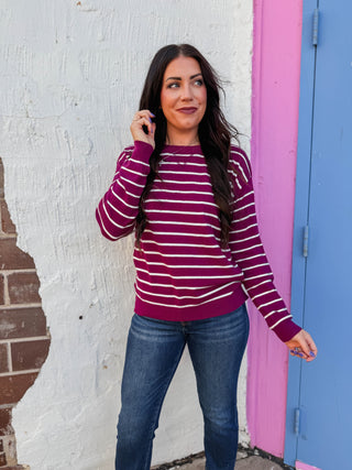 Grace Striped Sweater-Plum
