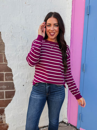 Grace Striped Sweater-Plum