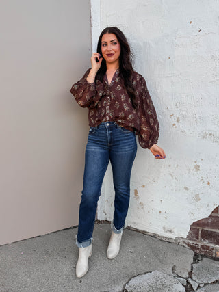 Alicia Floral Top-Brown