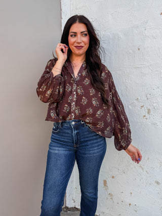 Alicia Floral Top-Brown
