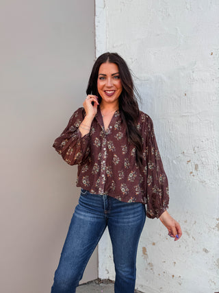 Alicia Floral Top-Brown