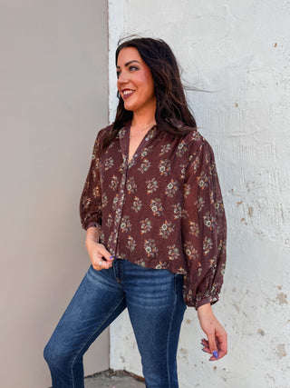 Alicia Floral Top-Brown