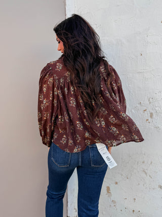 Alicia Floral Top-Brown