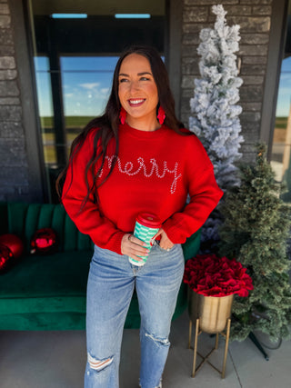 Merry Candy Cane Sweater-Red
