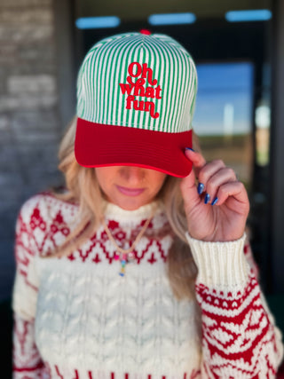 Oh What Fun Striped Trucker Hat