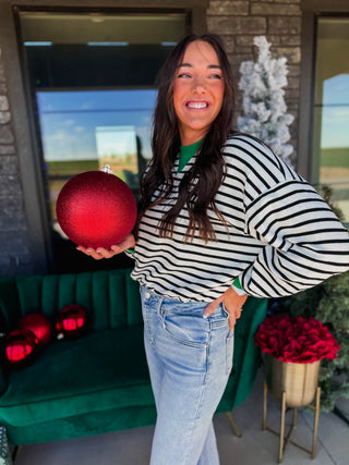 Snow Day Striped Pullover-Ivory/Green