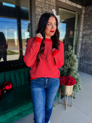 Rochelle Striped Sweater-Red