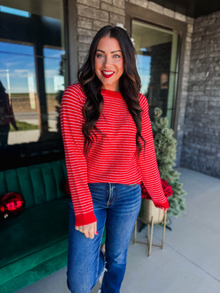 Rochelle Striped Sweater-Red