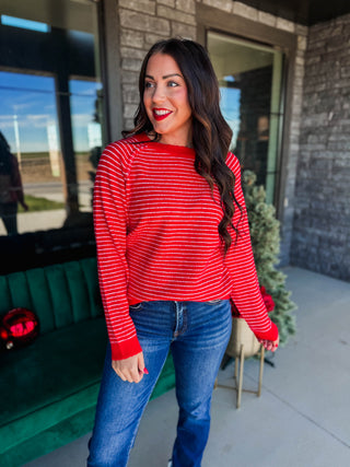 Rochelle Striped Sweater-Red