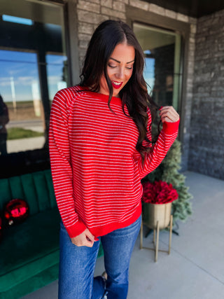 Rochelle Striped Sweater-Red