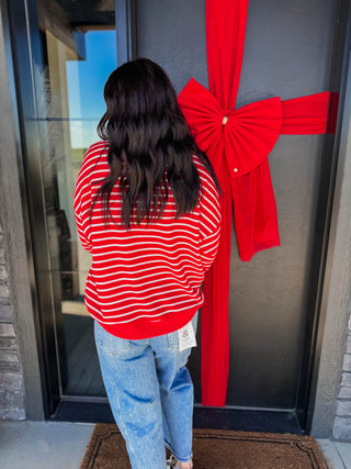 Snow Day Striped Pullover-Red