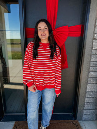 Snow Day Striped Pullover-Red