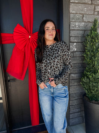 Brooklyn Leopard Cardigan-Charcoal