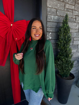 Elsie Mock Neck Top-Green