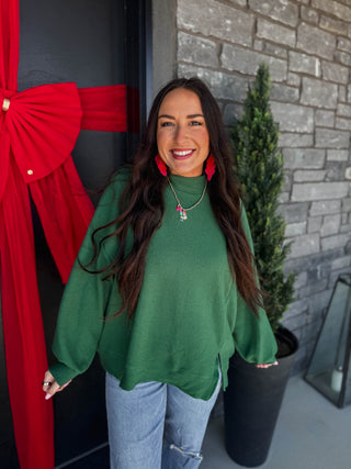 Elsie Mock Neck Top-Green