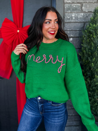 Merry Candy Cane Sweater-Green