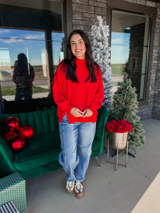 Elsie Mock Neck Top-Red