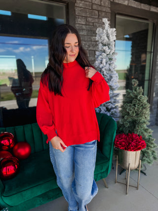 Elsie Mock Neck Top-Red