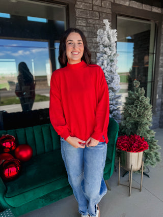 Elsie Mock Neck Top-Red