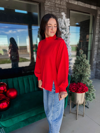 Elsie Mock Neck Top-Red