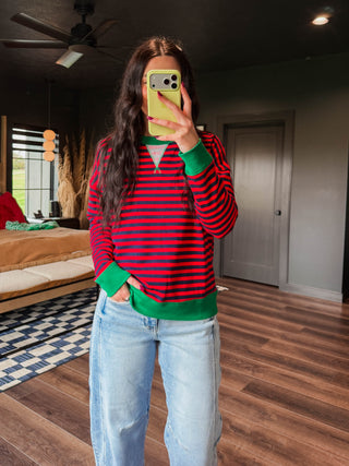 Heidi Striped Pullover-Red/Green