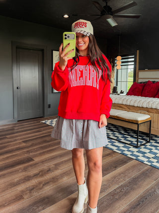 Striped Merry Embroidered Crewneck