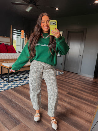Merry Every Thing Embroidered Sweatshirt-Green