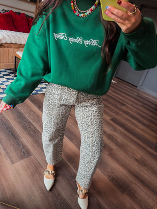 Merry Every Thing Embroidered Sweatshirt-Green