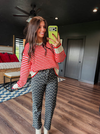 Britt Striped Sweater-Red