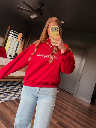 Merry Every Thing Embroidered Sweatshirt-Red