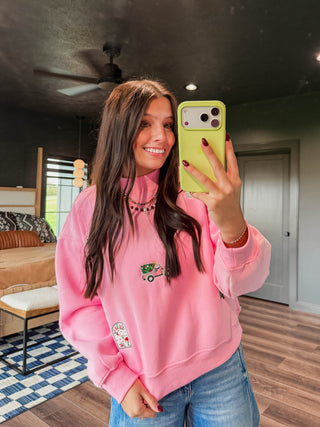 Pink Christmas Patch Mock Neck